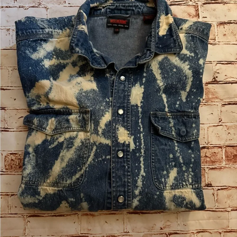 Wolverine Blue Denim Bleach Washed Long Sleeve Shirt Shacket